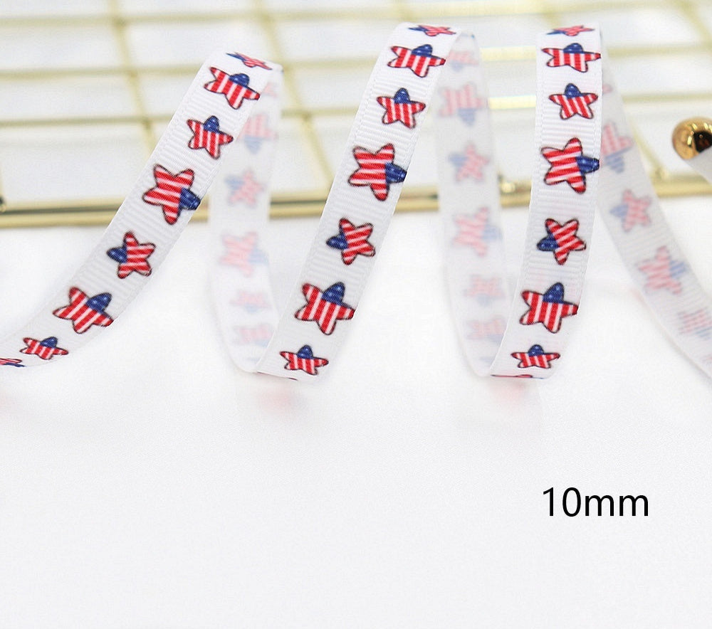 Stars And Stripes Ribbon Dovetail Bowknot Hair Ring Double Stitching Dovetail Ribbon