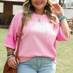 Stripe Patchwork Colorblock Plus Size T Shirt