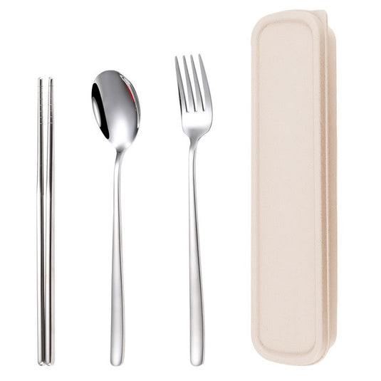 Stainless Steel Portable Tableware Student Spoon Fork Including Chopsticks Storage Set