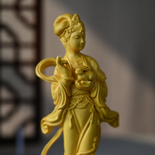 Boxwood Ornament Wood Carving Character Chang'e Fairy Home Craft Ornament