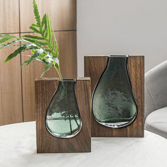 Nordic Original Solid Wood Transparent Glass Vase Ornament