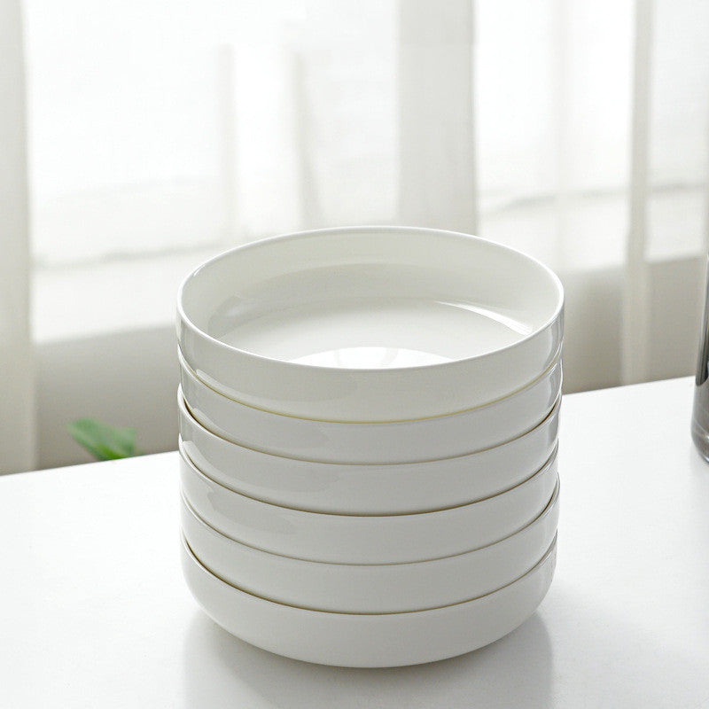 Household Pure White Simple Bone China Tableware Plate