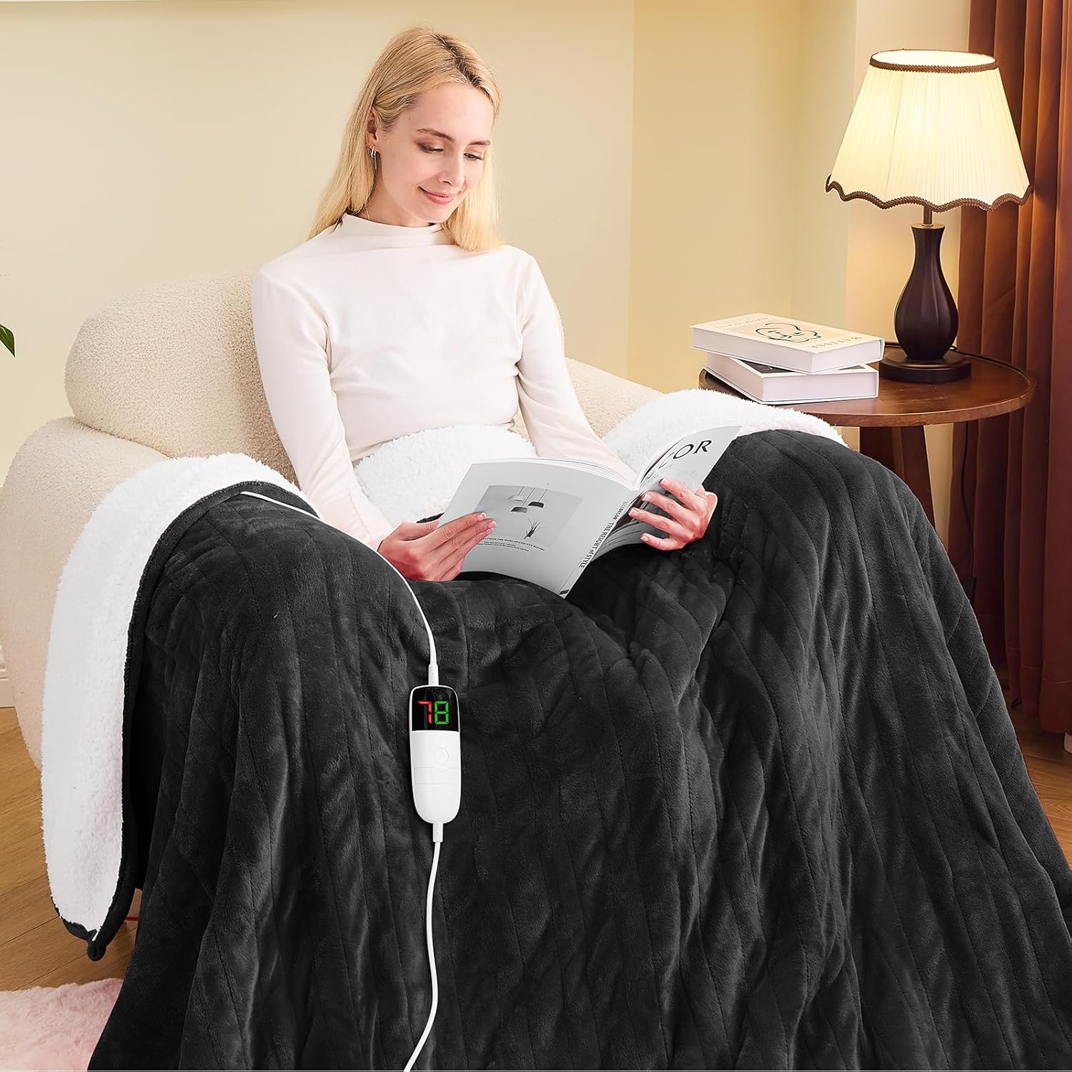 greenoak Heated Blanket Electric Throw 50"X60", Heating Blanket with 10 Heat Levels 1/2/4/6/8 Hours Auto-Off Overheat Protection, Flannel Sherpa Soft Warm Heater Blanket, ETL Certified Misty Grey - Grand Goldman