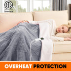 greenoak Heated Blanket Electric Throw 50"X60", Heating Blanket with 10 Heat Levels 1/2/4/6/8 Hours Auto-Off Overheat Protection, Flannel Sherpa Soft Warm Heater Blanket, ETL Certified Misty Grey - Grand Goldman