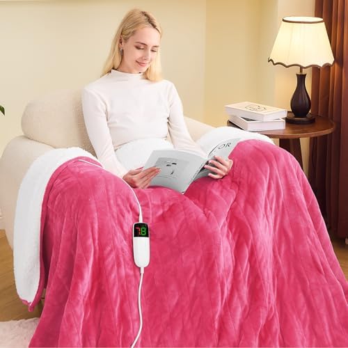 greenoak Heated Blanket Electric Throw 50"X60", Heating Blanket with 10 Heat Levels 1/2/4/6/8 Hours Auto-Off Overheat Protection, Flannel Sherpa Soft Warm Heater Blanket, ETL Certified Misty Grey - Grand Goldman