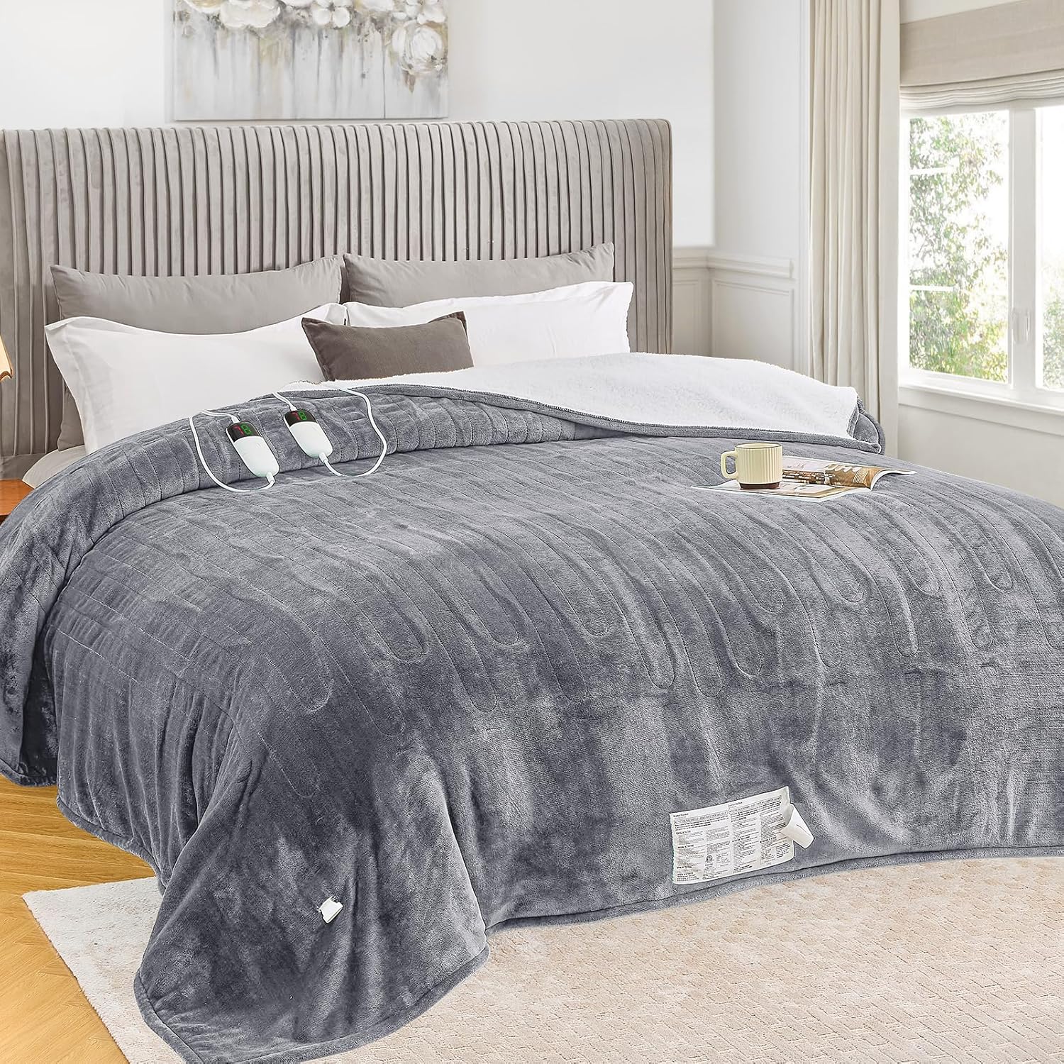 greenoak Heated Blanket Electric Throw 50"X60", Heating Blanket with 10 Heat Levels 1/2/4/6/8 Hours Auto-Off Overheat Protection, Flannel Sherpa Soft Warm Heater Blanket, ETL Certified Misty Grey - Grand Goldman