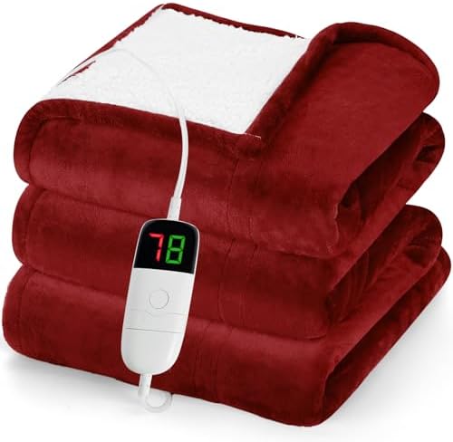 greenoak Heated Blanket Electric Throw 50"X60", Heating Blanket with 10 Heat Levels 1/2/4/6/8 Hours Auto-Off Overheat Protection, Flannel Sherpa Soft Warm Heater Blanket, ETL Certified Misty Grey - Grand Goldman