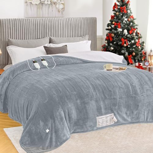 greenoak Heated Blanket Electric Throw 50"X60", Heating Blanket with 10 Heat Levels 1/2/4/6/8 Hours Auto-Off Overheat Protection, Flannel Sherpa Soft Warm Heater Blanket, ETL Certified Misty Grey - Grand Goldman