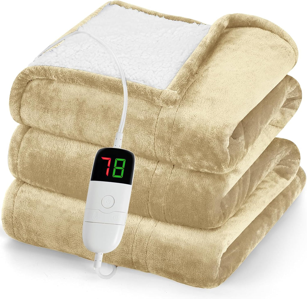 greenoak Heated Blanket Electric Throw 50"X60", Heating Blanket with 10 Heat Levels 1/2/4/6/8 Hours Auto-Off Overheat Protection, Flannel Sherpa Soft Warm Heater Blanket, ETL Certified Misty Grey - Grand Goldman