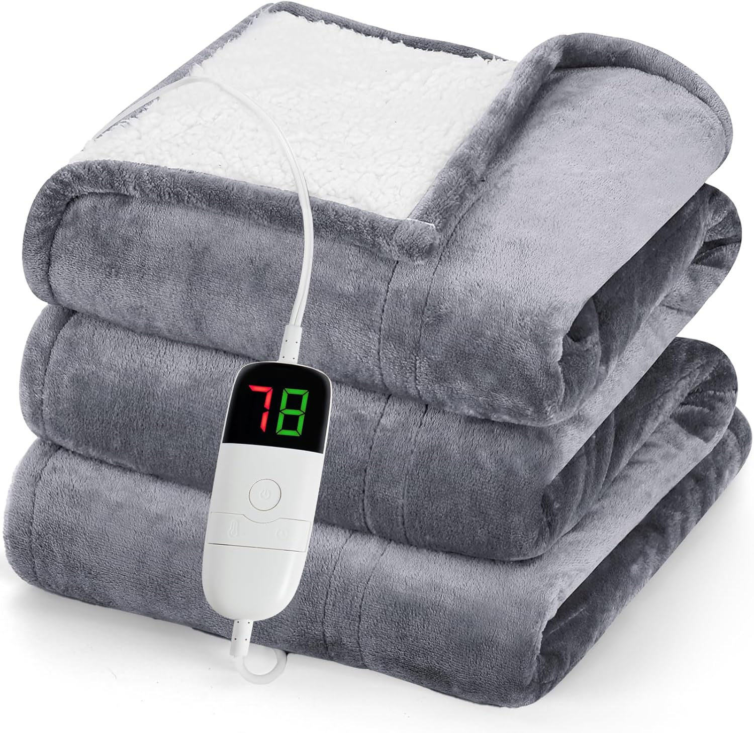 greenoak Heated Blanket Electric Throw 50"X60", Heating Blanket with 10 Heat Levels 1/2/4/6/8 Hours Auto-Off Overheat Protection, Flannel Sherpa Soft Warm Heater Blanket, ETL Certified Misty Grey - Grand Goldman