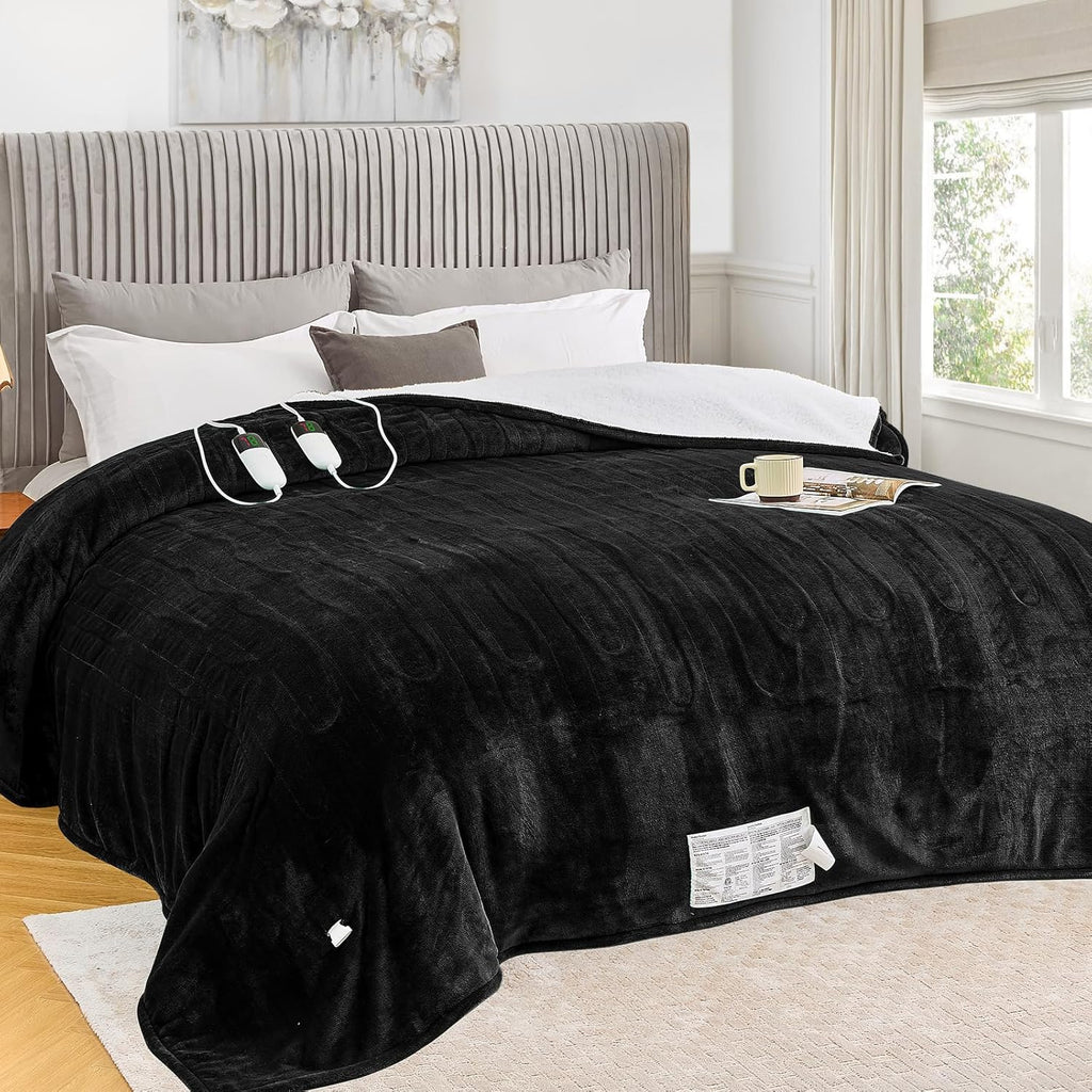 greenoak Heated Blanket Electric Throw 50"X60", Heating Blanket with 10 Heat Levels 1/2/4/6/8 Hours Auto-Off Overheat Protection, Flannel Sherpa Soft Warm Heater Blanket, ETL Certified Misty Grey - Grand Goldman