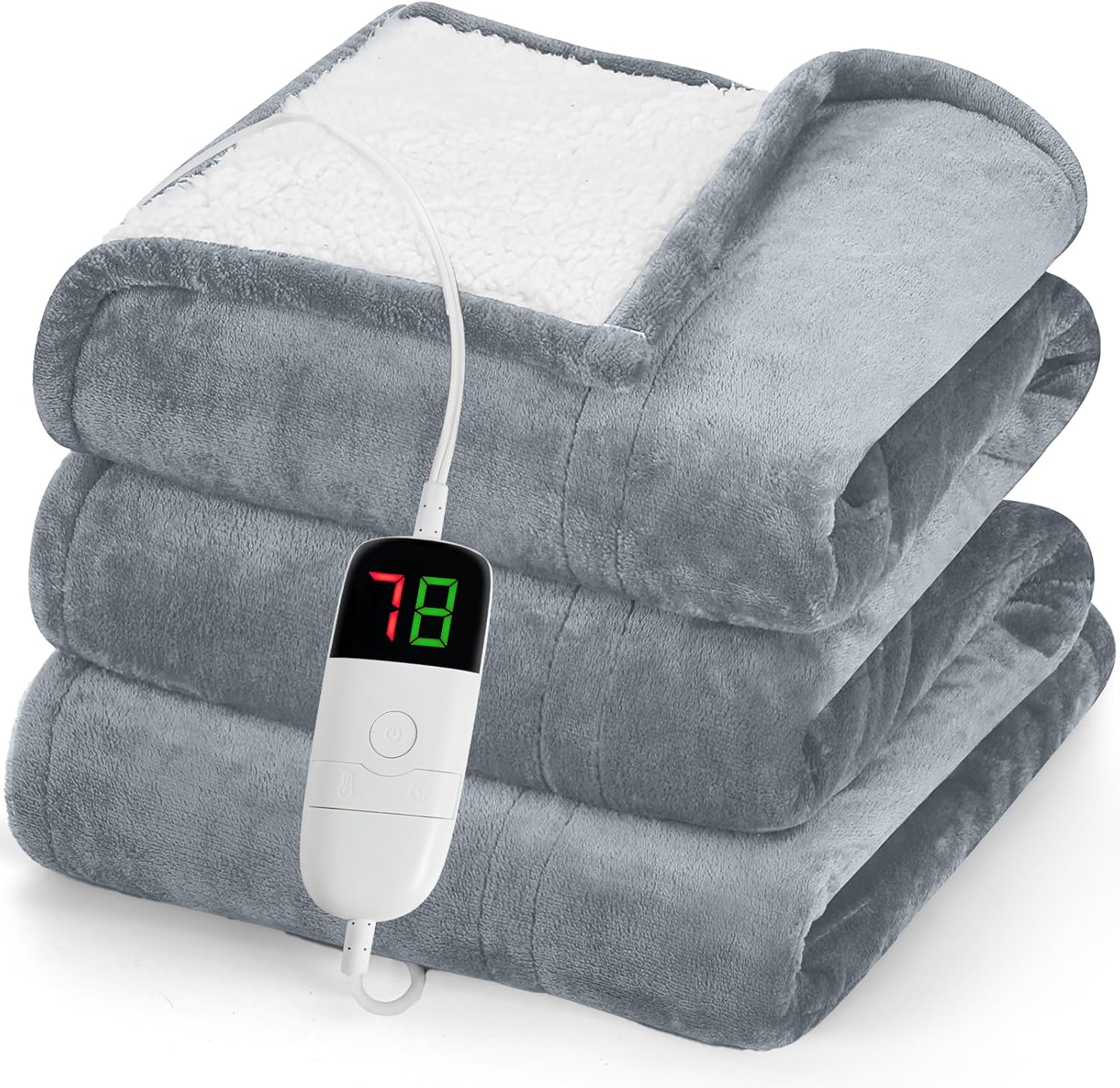 greenoak Heated Blanket Electric Throw 50"X60", Heating Blanket with 10 Heat Levels 1/2/4/6/8 Hours Auto-Off Overheat Protection, Flannel Sherpa Soft Warm Heater Blanket, ETL Certified Misty Grey - Grand Goldman