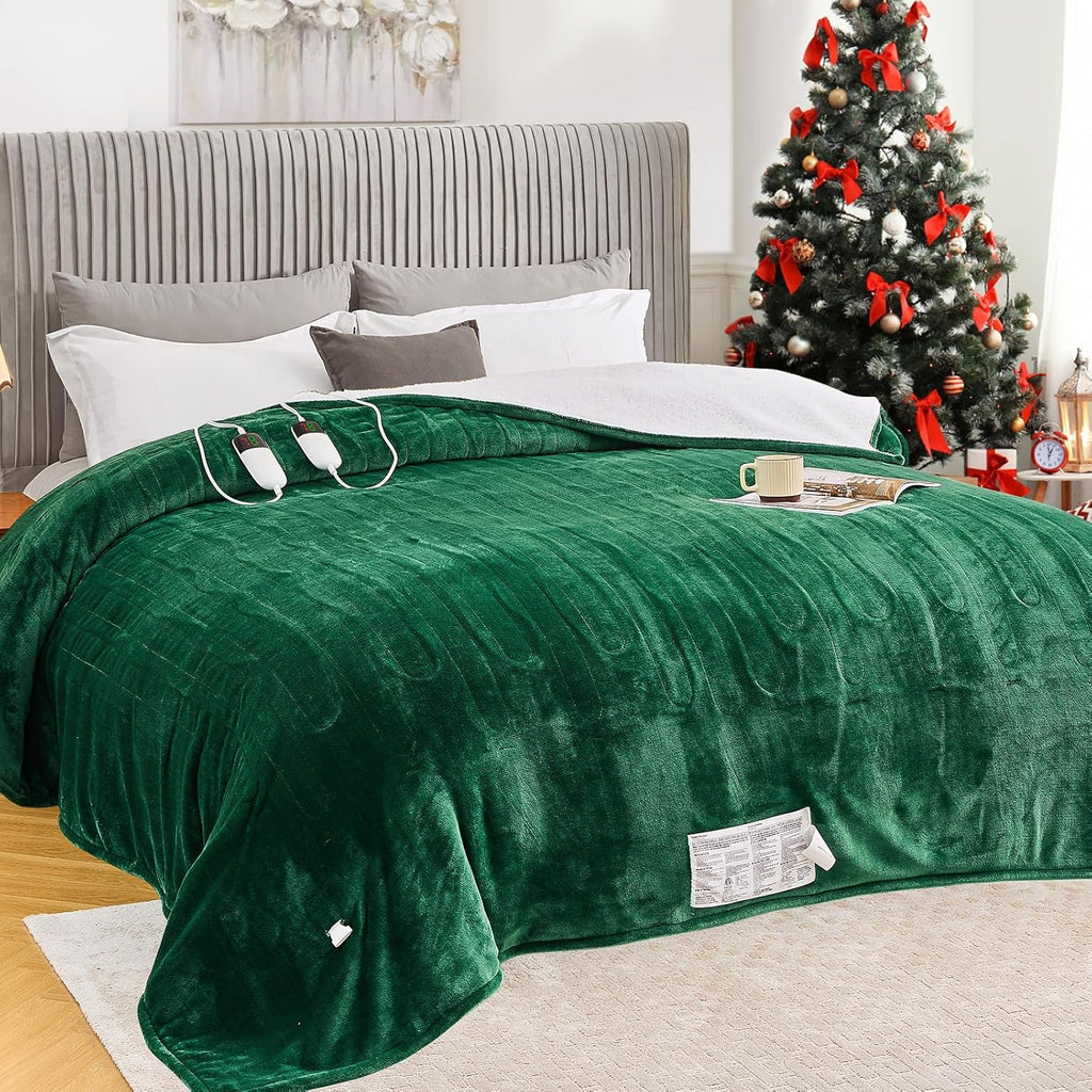 greenoak Heated Blanket Electric Throw 50"X60", Heating Blanket with 10 Heat Levels 1/2/4/6/8 Hours Auto-Off Overheat Protection, Flannel Sherpa Soft Warm Heater Blanket, ETL Certified Misty Grey - Grand Goldman