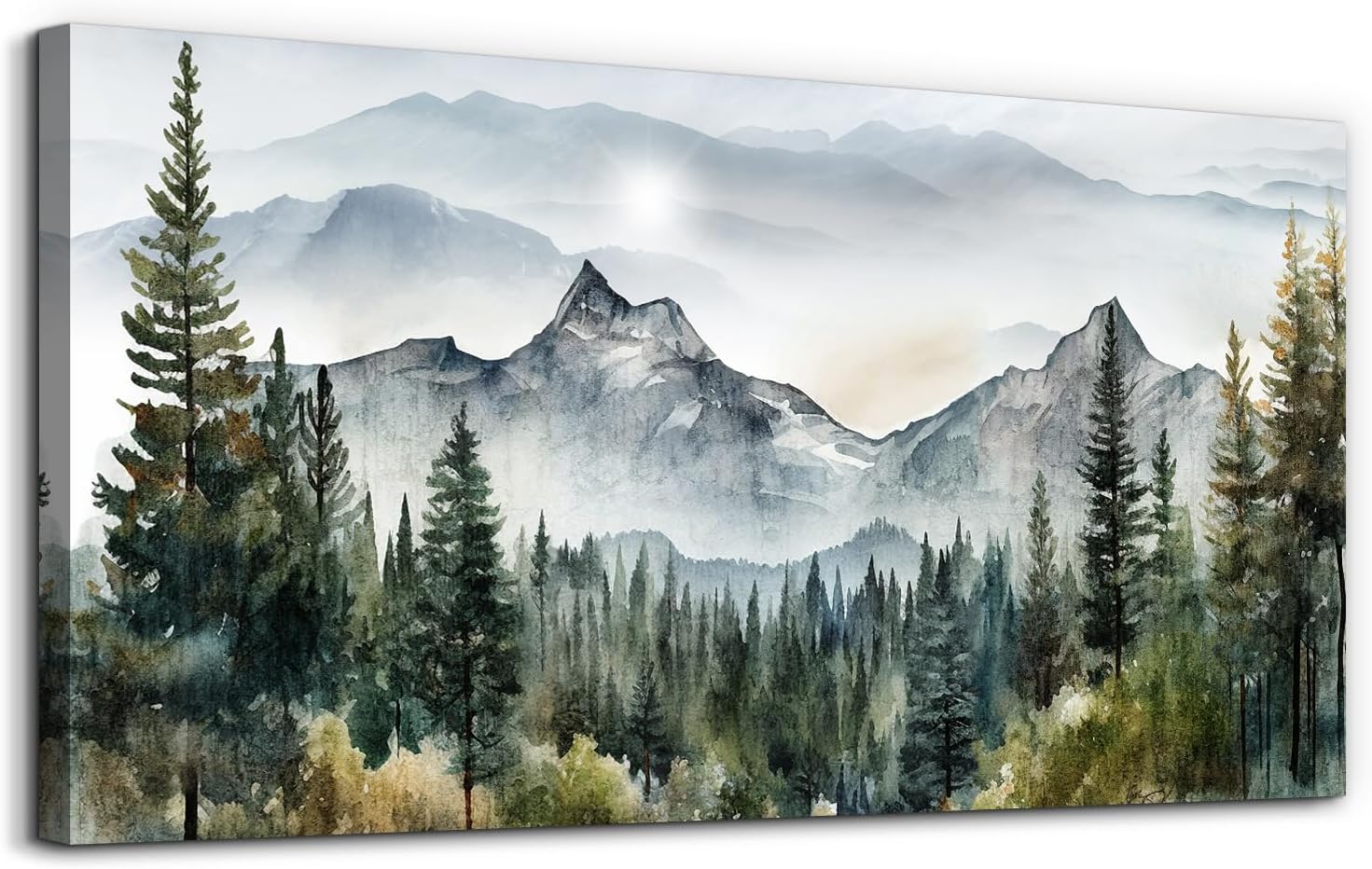 hyidecorart Large Size Wall Art For Living Room Framed Canvas Wall Decor For Office Bedroom Wall Decoration Artwork Poster Wall Painting Canvas Prints Home Decor Works Fog forest landscape Pictures - Grand Goldman