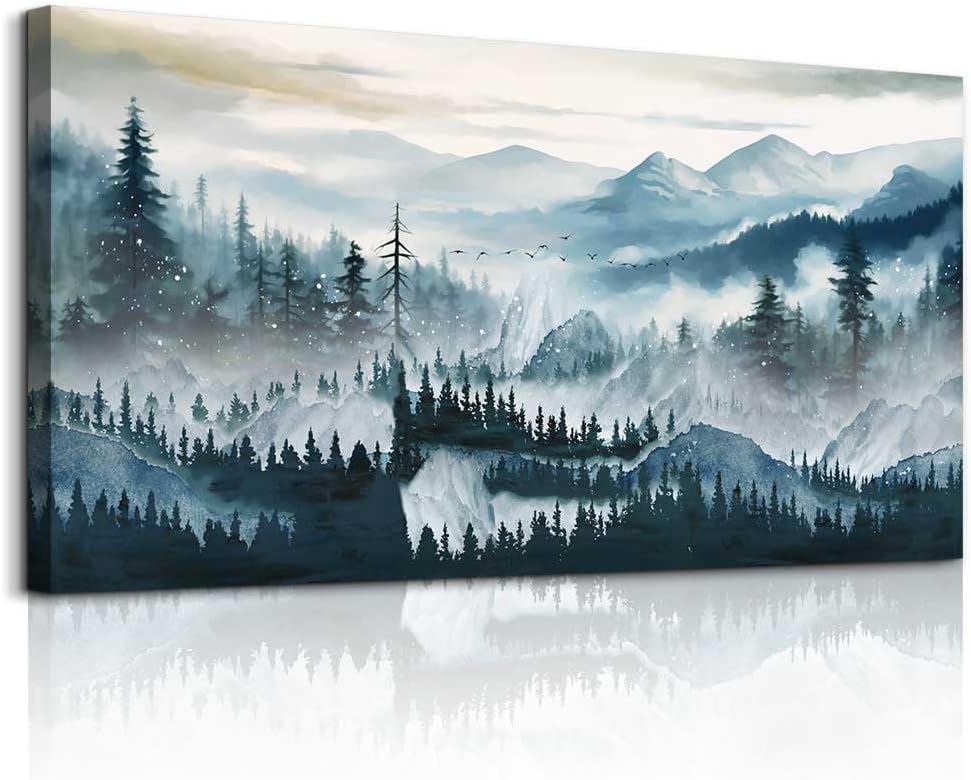 hyidecorart Large Size Wall Art For Living Room Framed Canvas Wall Decor For Office Bedroom Wall Decoration Artwork Poster Wall Painting Canvas Prints Home Decor Works Fog forest landscape Pictures - Grand Goldman