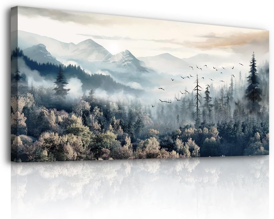 hyidecorart Large Size Wall Art For Living Room Framed Canvas Wall Decor For Office Bedroom Wall Decoration Artwork Poster Wall Painting Canvas Prints Home Decor Works Fog forest landscape Pictures - Grand Goldman