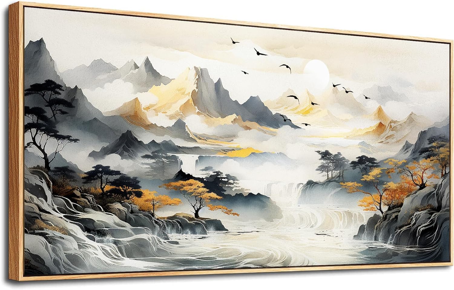 hyidecorart Wood Framed Wall Art For Living Room Large Canvas Wall Decor For Office Modern Bedroom Home Decoration Fog Forest Landscape Abstract Wall Paintings Stretched and Framed Pictures Artwork - Grand Goldman