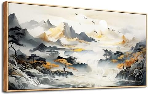 hyidecorart Wood Framed Wall Art For Living Room Large Canvas Wall Decor For Office Modern Bedroom Home Decoration Fog Forest Landscape Abstract Wall Paintings Stretched and Framed Pictures Artwork - Grand Goldman