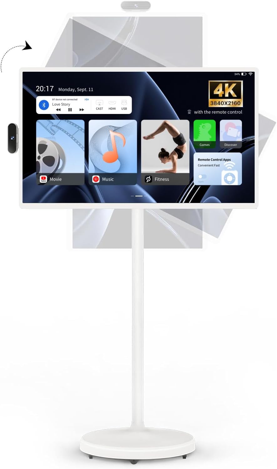 iScreen 32-Inch Portable Monitor, 1080P FHD Rolling TV on Wheels with Rotatable Touch Screen, Android 13 OS, 8G RAM+128G Storage, Built-in Battery, Full Swivel Rotation, Voice Remote - Grand Goldman