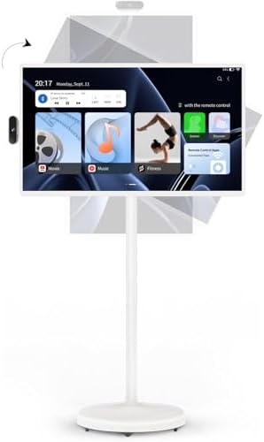 iScreen 32-Inch Portable Monitor, 1080P FHD Rolling TV on Wheels with Rotatable Touch Screen, Android 13 OS, 8G RAM+128G Storage, Built-in Battery, Full Swivel Rotation, Voice Remote - Grand Goldman