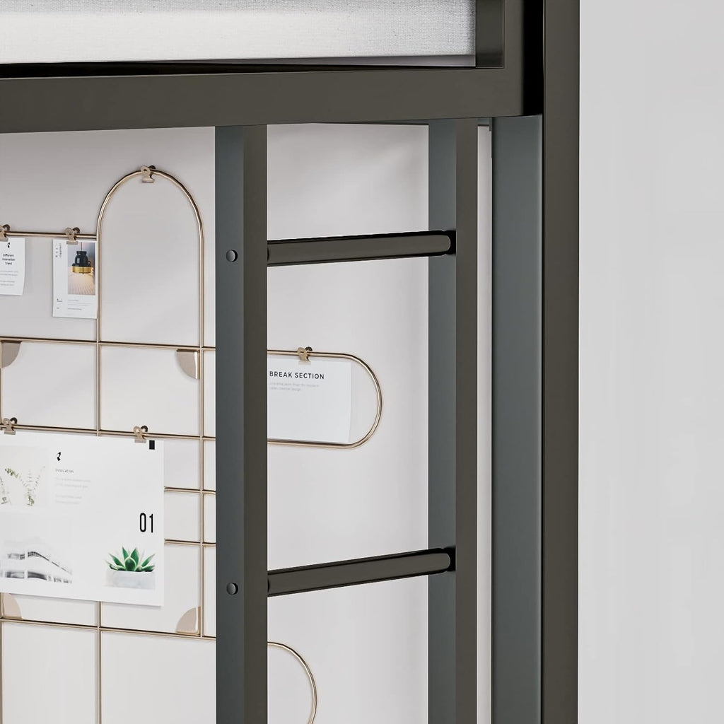 ikalido Metal Bunk Bed, Twin Over Full Size Beds with Sturdy Guard Rail & Removable Ladder, Space-Saving/Noise-Free/Matte Black - Grand Goldman