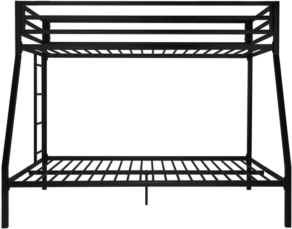 ikalido Metal Bunk Bed, Twin Over Full Size Beds with Sturdy Guard Rail & Removable Ladder, Space-Saving/Noise-Free/Matte Black - Grand Goldman