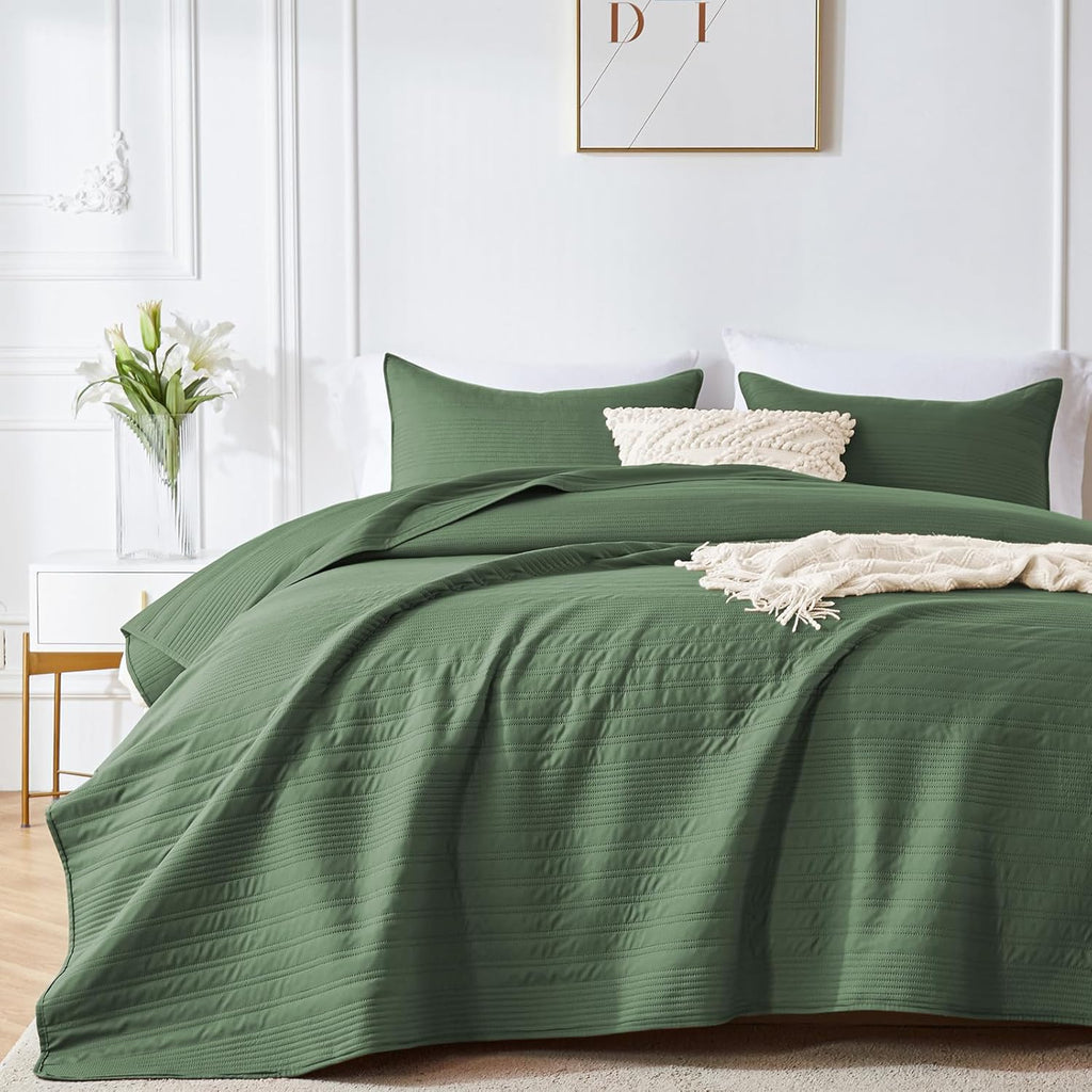 inron Queen Quilt Bedding Set,Soft Ultrasonic Full/Queen Quilt Set, Lightweight Olive Green Bedspread Queen Size,Cozy Geometric Coverlet Set for All Seasons(Includes 1 Quilt and 2 Pillow Shams) - Grand Goldman