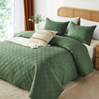 inron Queen Quilt Bedding Set,Soft Ultrasonic Full/Queen Quilt Set, Lightweight Olive Green Bedspread Queen Size,Cozy Geometric Coverlet Set for All Seasons(Includes 1 Quilt and 2 Pillow Shams) - Grand Goldman