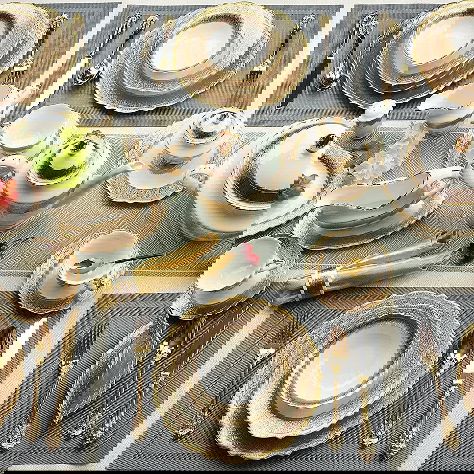 karosa royal style golden luxury 98 pcs dinner sets bone china dinner set dinnerware sets - Grand Goldman