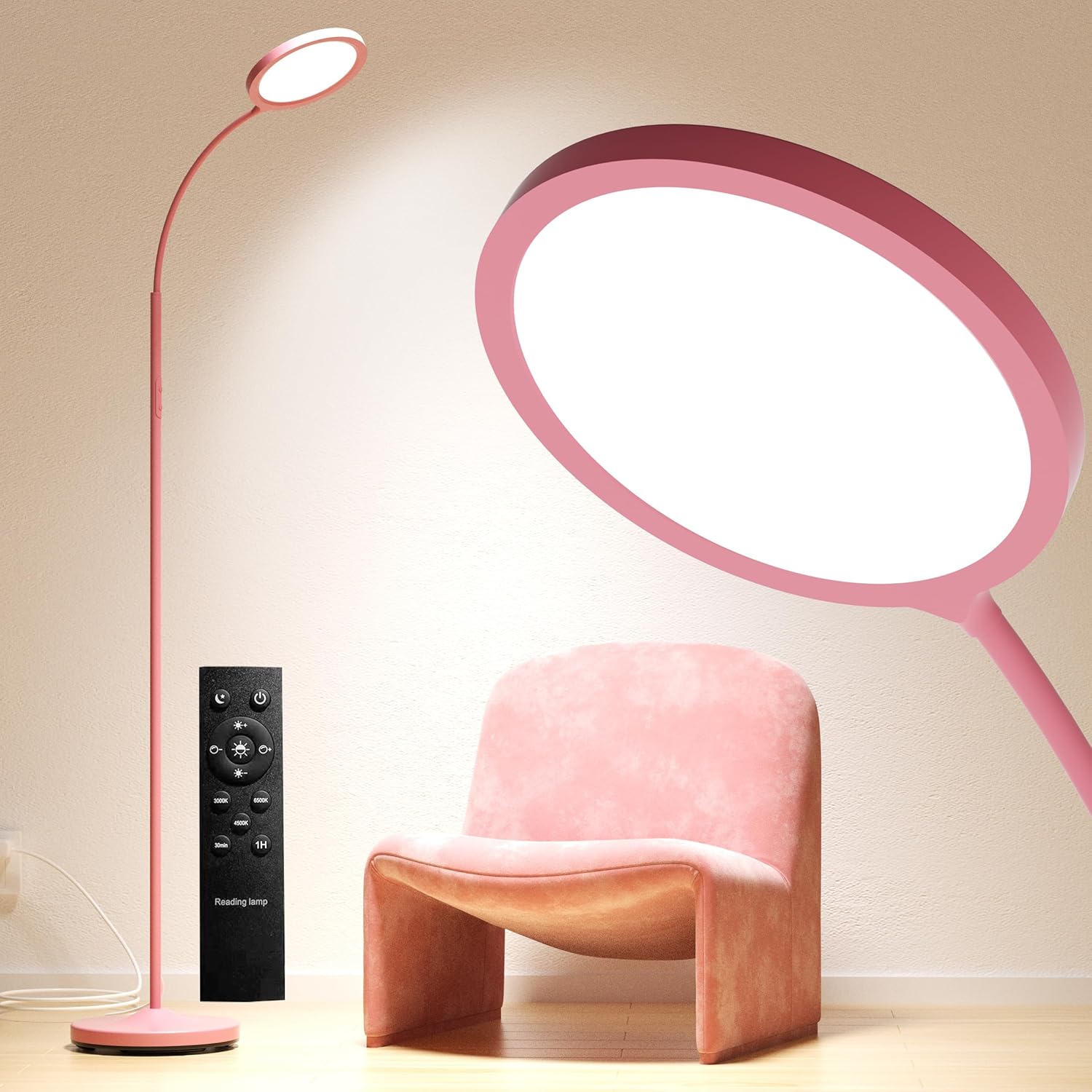 luckystyle Floor Lamp,Super Bright Dimmable LED Lamps for Living Room, Custom Color Temperature Standing Lamp with Remote Push Button, Adjustable Gooseneck Reading Floor Lamp for Bedroom Office Black - Grand Goldman