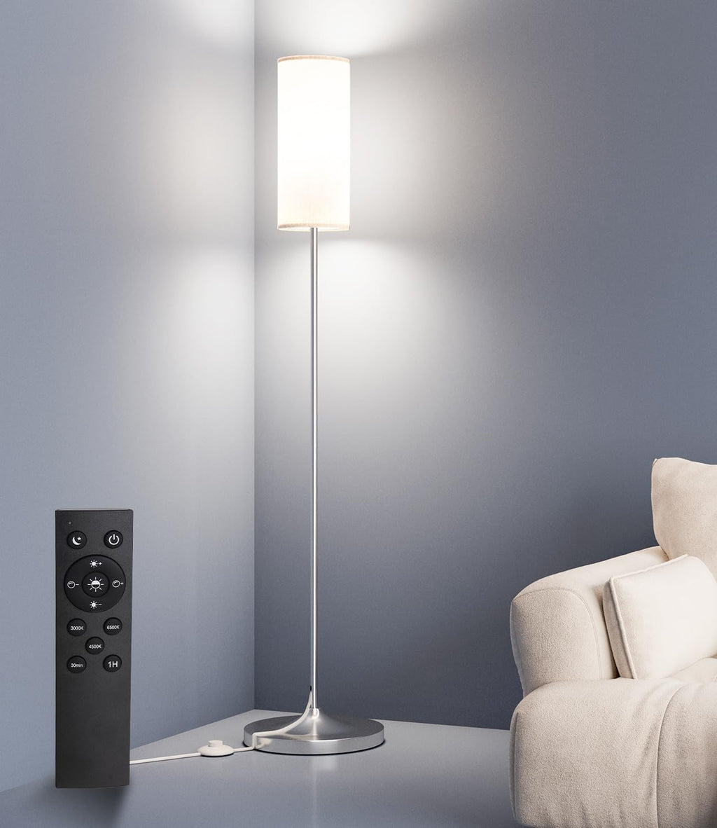 luckystyle LED Floor Lamp for Living Room, Dimmable Standing Lamps with Foot Switch,Remote Custom Color Temperature Black Pole Lamp with Lampshade,12W Led Bulb Tall Lamps for Office Kid Room Bedroom - Grand Goldman