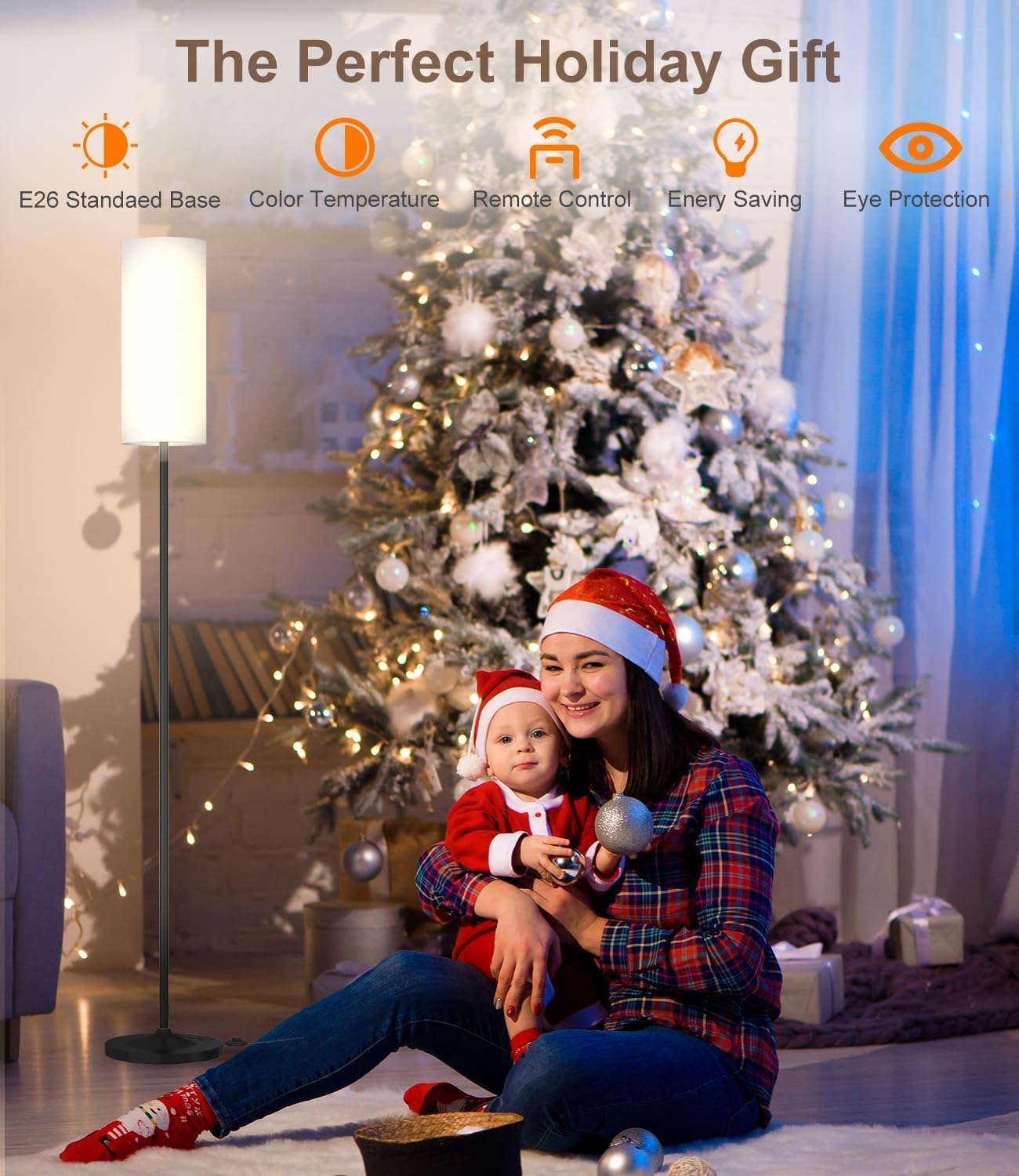 luckystyle LED Floor Lamp for Living Room, Dimmable Standing Lamps with Foot Switch,Remote Custom Color Temperature Black Pole Lamp with Lampshade,12W Led Bulb Tall Lamps for Office Kid Room Bedroom - Grand Goldman