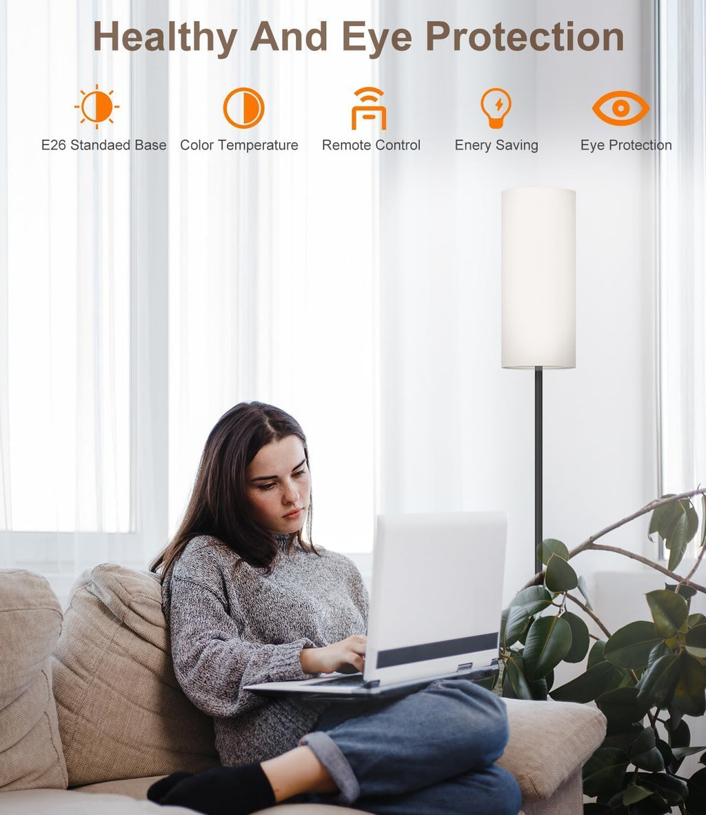 luckystyle LED Floor Lamp for Living Room, Dimmable Standing Lamps with Foot Switch,Remote Custom Color Temperature Black Pole Lamp with Lampshade,12W Led Bulb Tall Lamps for Office Kid Room Bedroom - Grand Goldman