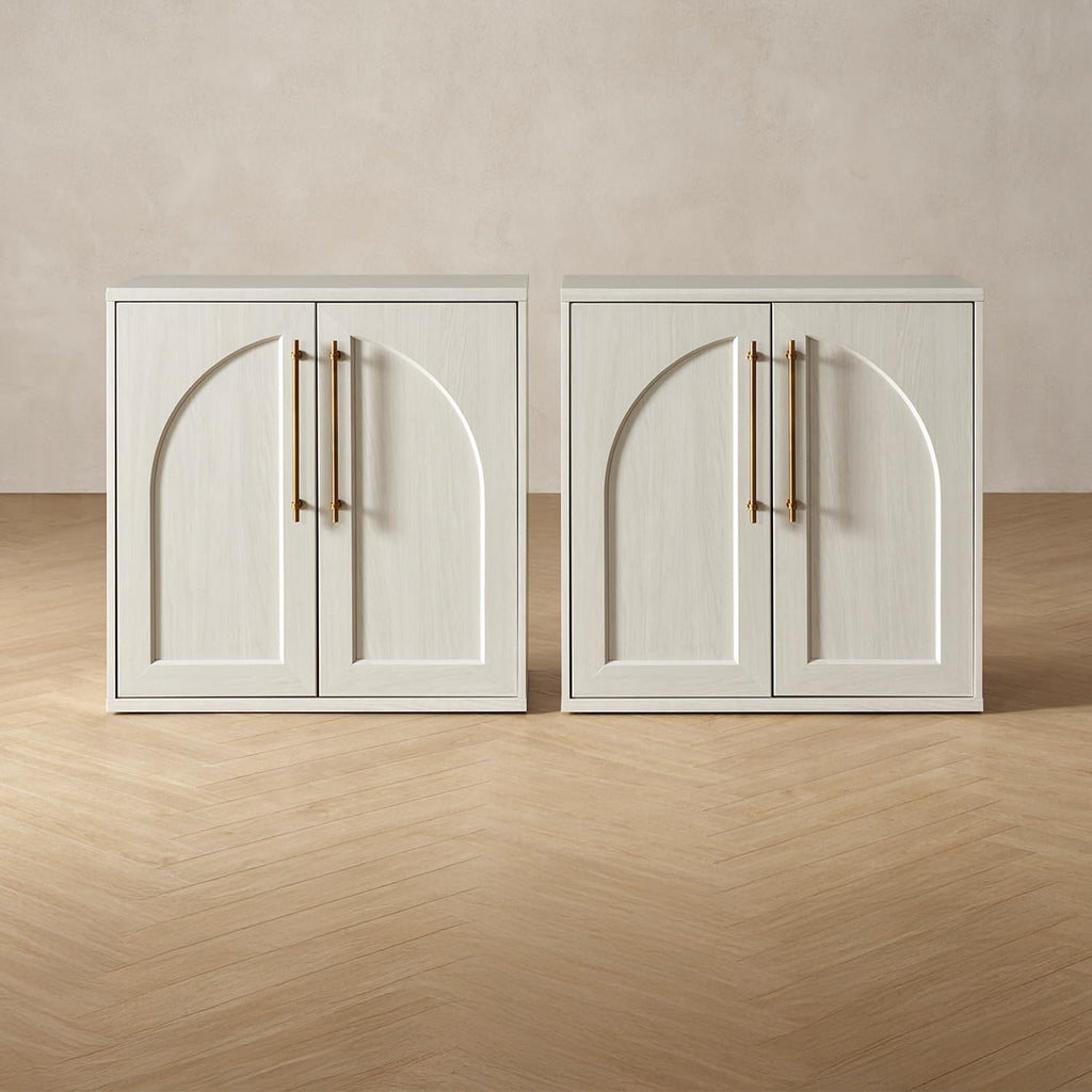 mopio Blake Storage Cabinet, Sideboard Buffet Cabinet with Storage, Small Modular Accent Display Cabinet, Kitchen Coffee Bar Pantry Cabinet, Media Console Credenza (Black Oak Arched, Set of 2) - Grand Goldman