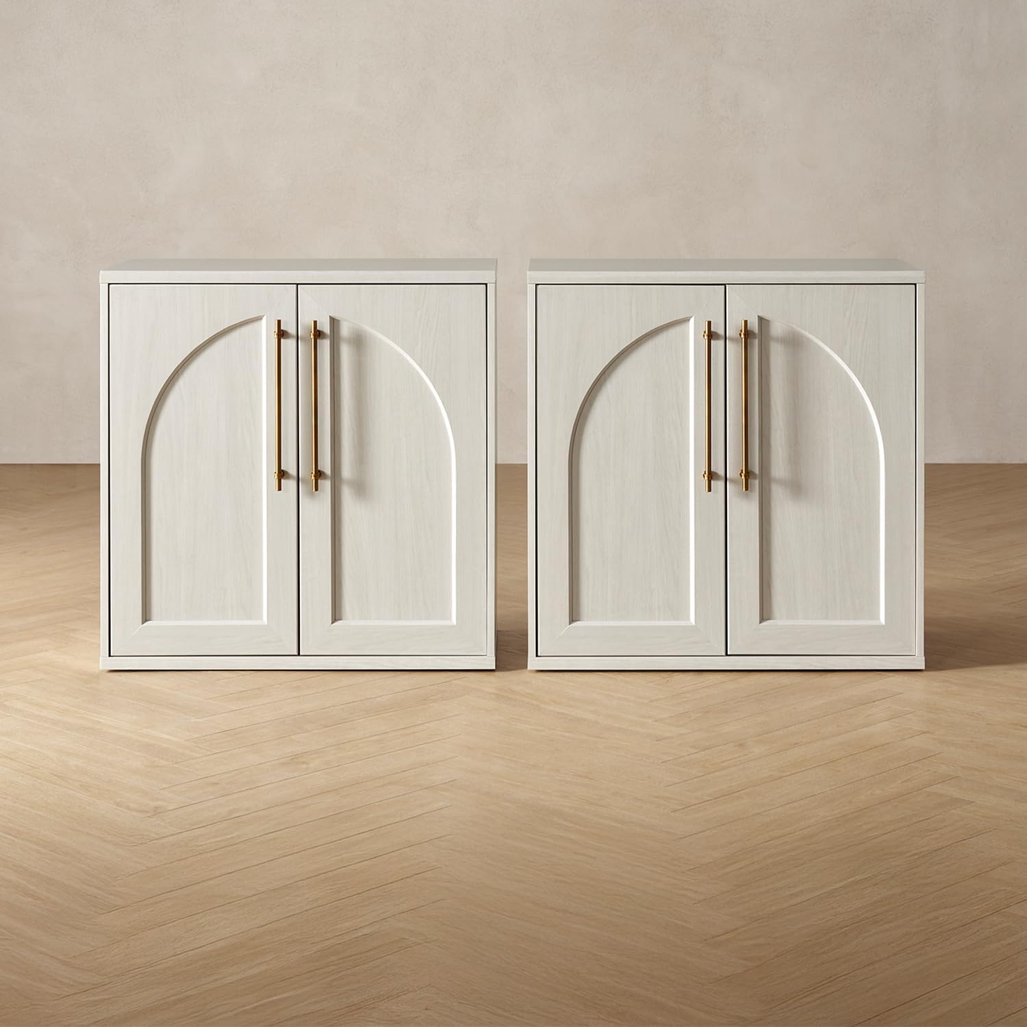 mopio Blake Storage Cabinet, Sideboard Buffet Cabinet with Storage, Small Modular Accent Display Cabinet, Kitchen Coffee Bar Pantry Cabinet, Media Console Credenza (Black Oak Arched, Set of 2) - Grand Goldman