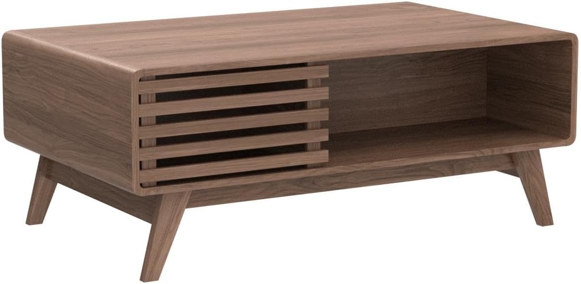 mopio Ensley Coffee Table, Mid Century Modern Table with Storage, Farmhouse Wood Coffee Table for Living Room Fluted (Walnut) - Grand Goldman