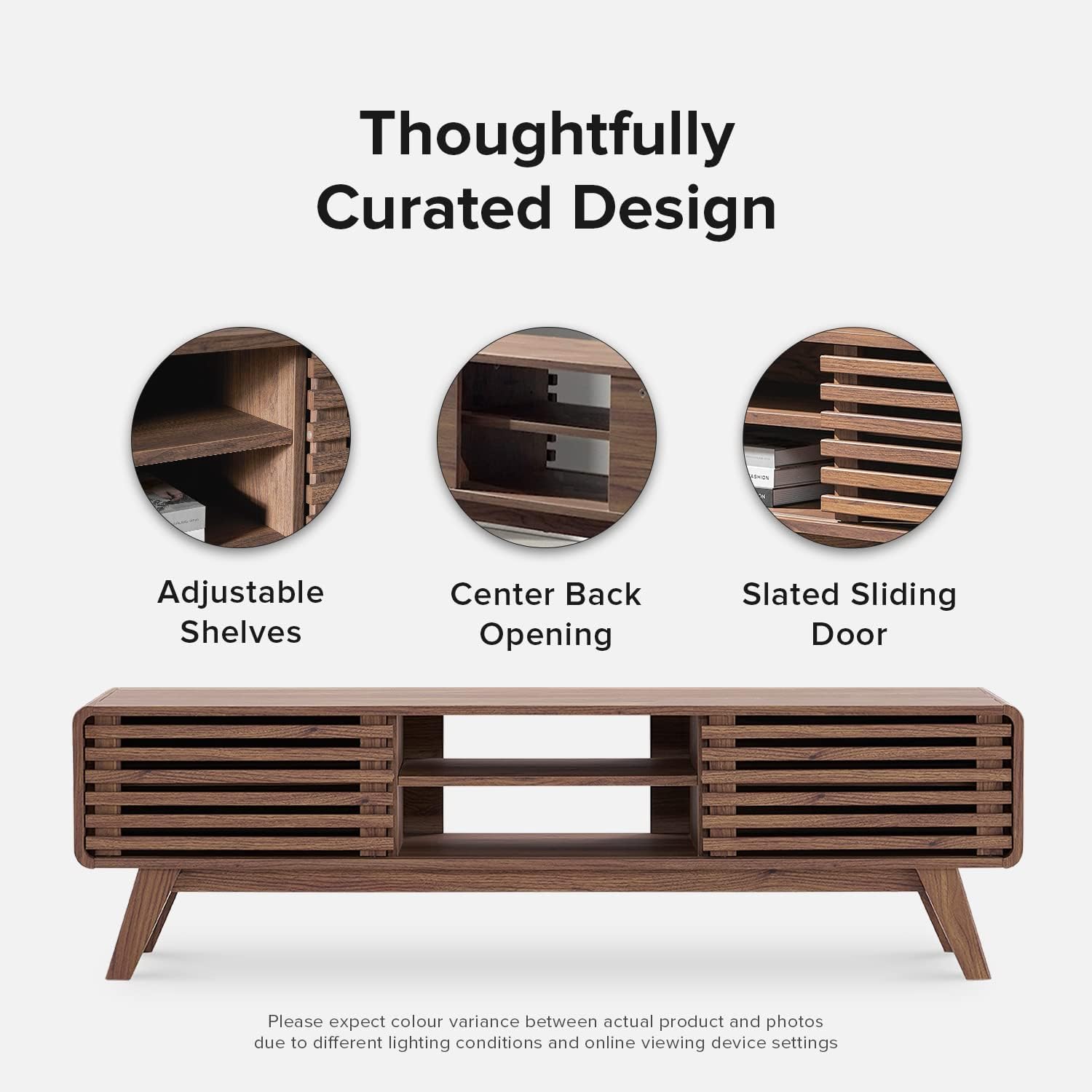 mopio Ensley TV Stand, Mid Century Modern TV Stand for 55/60/65 inch TV, Farmhouse TV Stand, Entertainment Center with Storage, TV and Media Consol for Living Room (Walnut, 59") - Grand Goldman