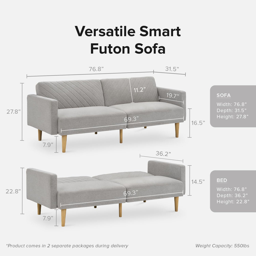 mopio Futon Sofa Bed, Couch, Small Sofa, Sleeper Sofa, Loveseat, Mid Century Modern Futon Couch, Sofa Cama, Couches for Living Room (Light Gray Fabric) - Grand Goldman