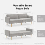 mopio Futon Sofa Bed, Couch, Small Sofa, Sleeper Sofa, Loveseat, Mid Century Modern Futon Couch, Sofa Cama, Couches for Living Room (Light Gray Fabric) - Grand Goldman