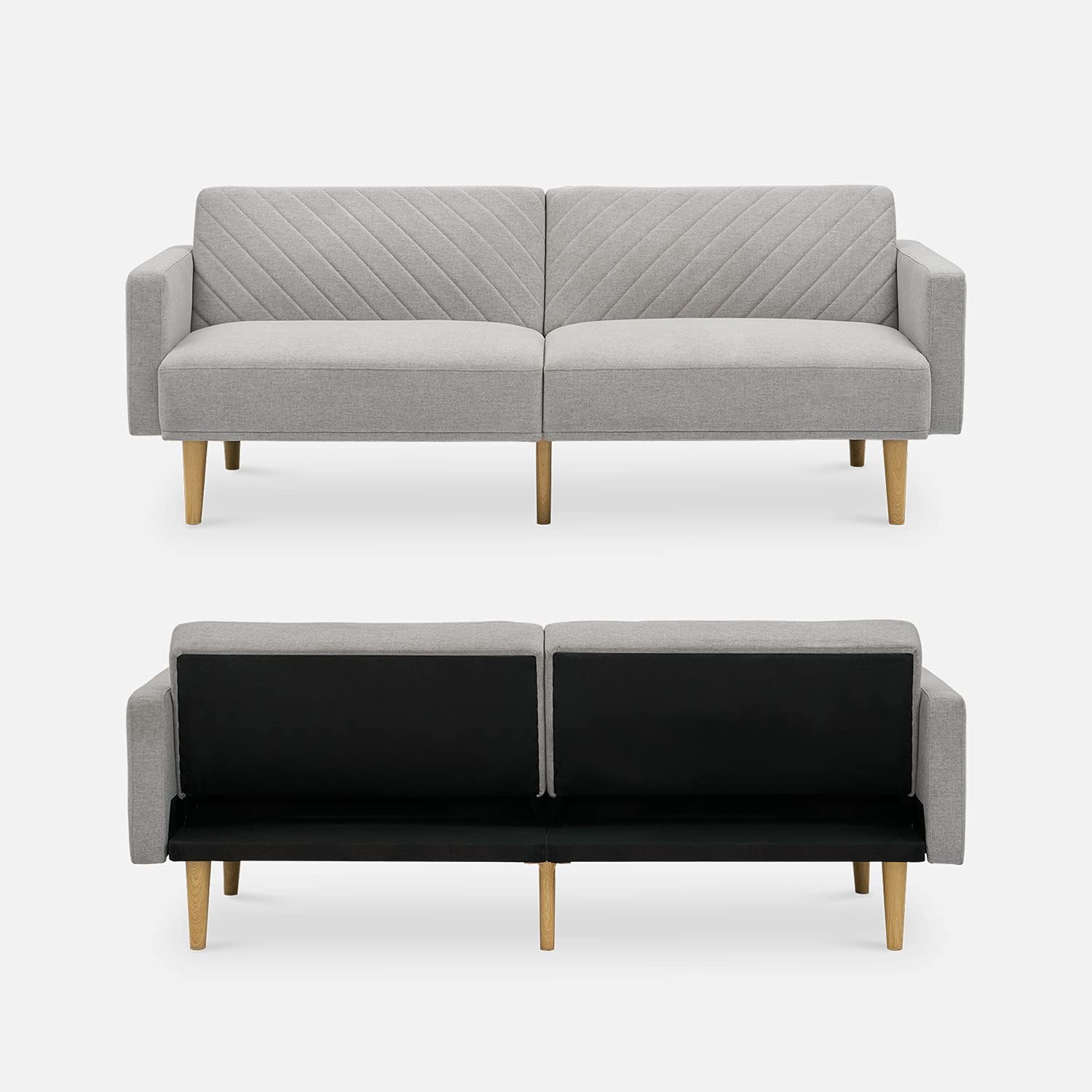 mopio Futon Sofa Bed, Couch, Small Sofa, Sleeper Sofa, Loveseat, Mid Century Modern Futon Couch, Sofa Cama, Couches for Living Room (Light Gray Fabric) - Grand Goldman