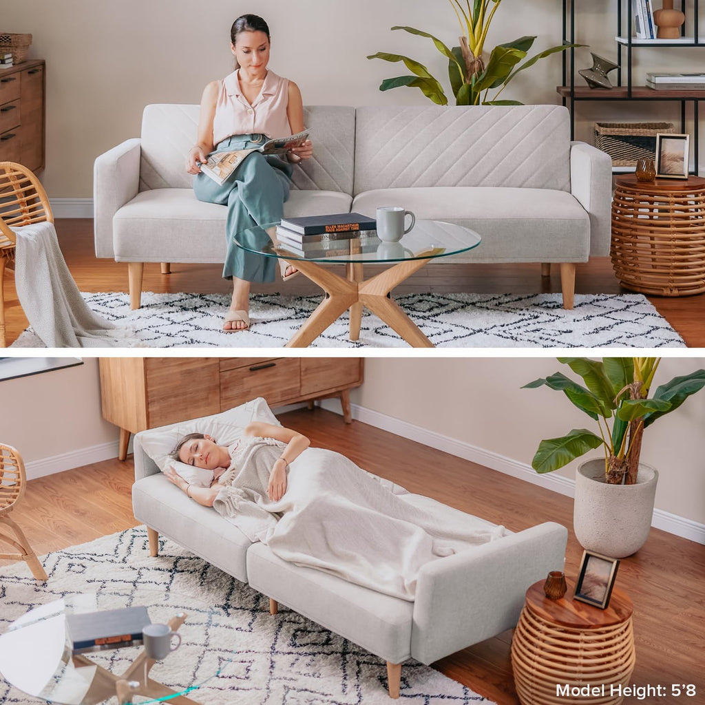 mopio Futon Sofa Bed, Couch, Small Sofa, Sleeper Sofa, Loveseat, Mid Century Modern Futon Couch, Sofa Cama, Couches for Living Room (Light Gray Fabric) - Grand Goldman