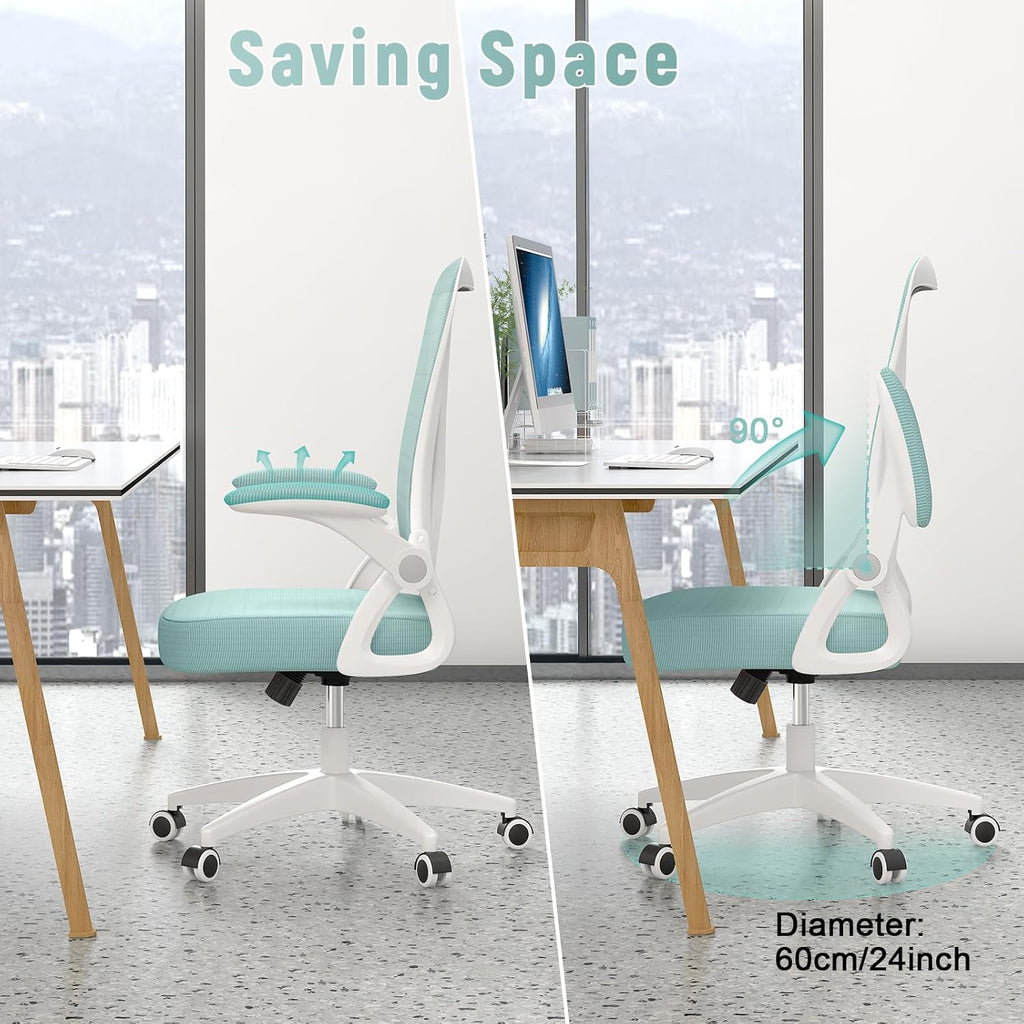 naspaluro Ergonomic Office Chair, Computer Chair with Adjustable Height, Flip-Up Arms and Lumbar Support, Breathable Mesh Desk Chair for Home Study Working (Without Headrest, Green) - Grand Goldman