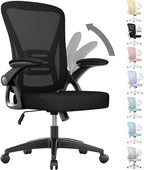 naspaluro Ergonomic Office Chair, Mid Back Desk Chair with Adjustable Height, Swivel Chair with Flip-Up Arms and Lumbar Support, Breathable Mesh Computer Chair for Home/Study/Working, Dark Black - Grand Goldman