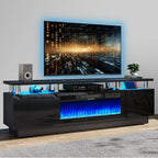 oneinmil 70" Modern Electric Fireplace TV Stand for TVs Up to 80 inch, with Electronic Flame and LED Lights, Luxury High Gloss Finish Entertainment Center, TV Console Cabinet for Living Room, Black - Grand Goldman
