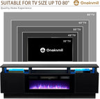 oneinmil 70" Modern Electric Fireplace TV Stand for TVs Up to 80 inch, with Electronic Flame and LED Lights, Luxury High Gloss Finish Entertainment Center, TV Console Cabinet for Living Room, Black - Grand Goldman