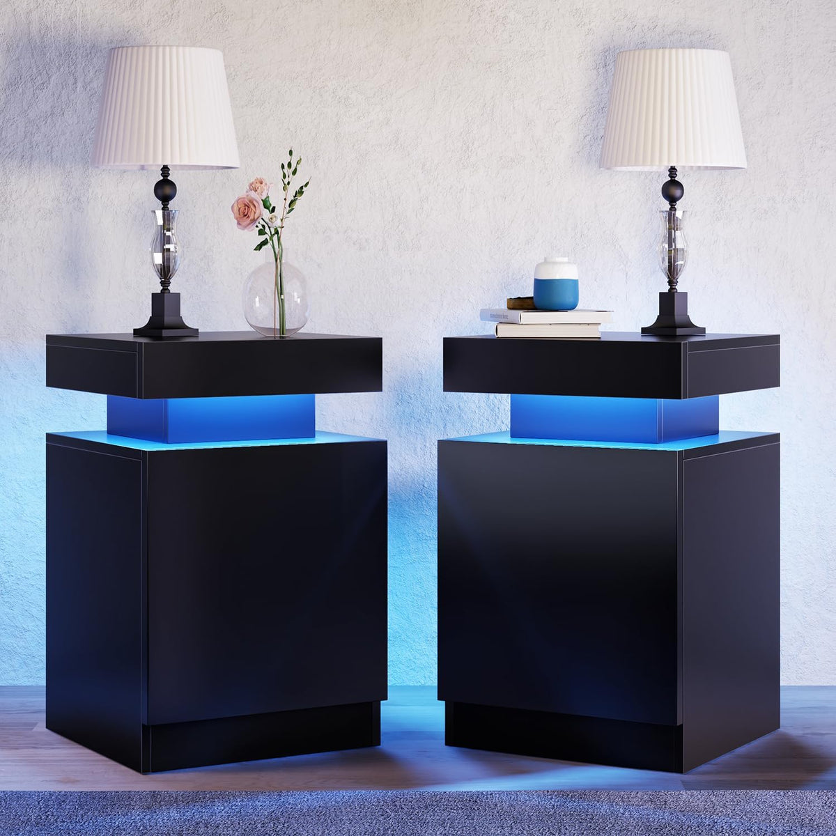 oneinmil Modern Stylish Coffee Table with 16 Colors LED Lights, Double-Layer Design for Living Room, Black - Grand Goldman
