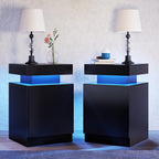 oneinmil Modern Stylish Coffee Table with 16 Colors LED Lights, Double-Layer Design for Living Room, Black - Grand Goldman