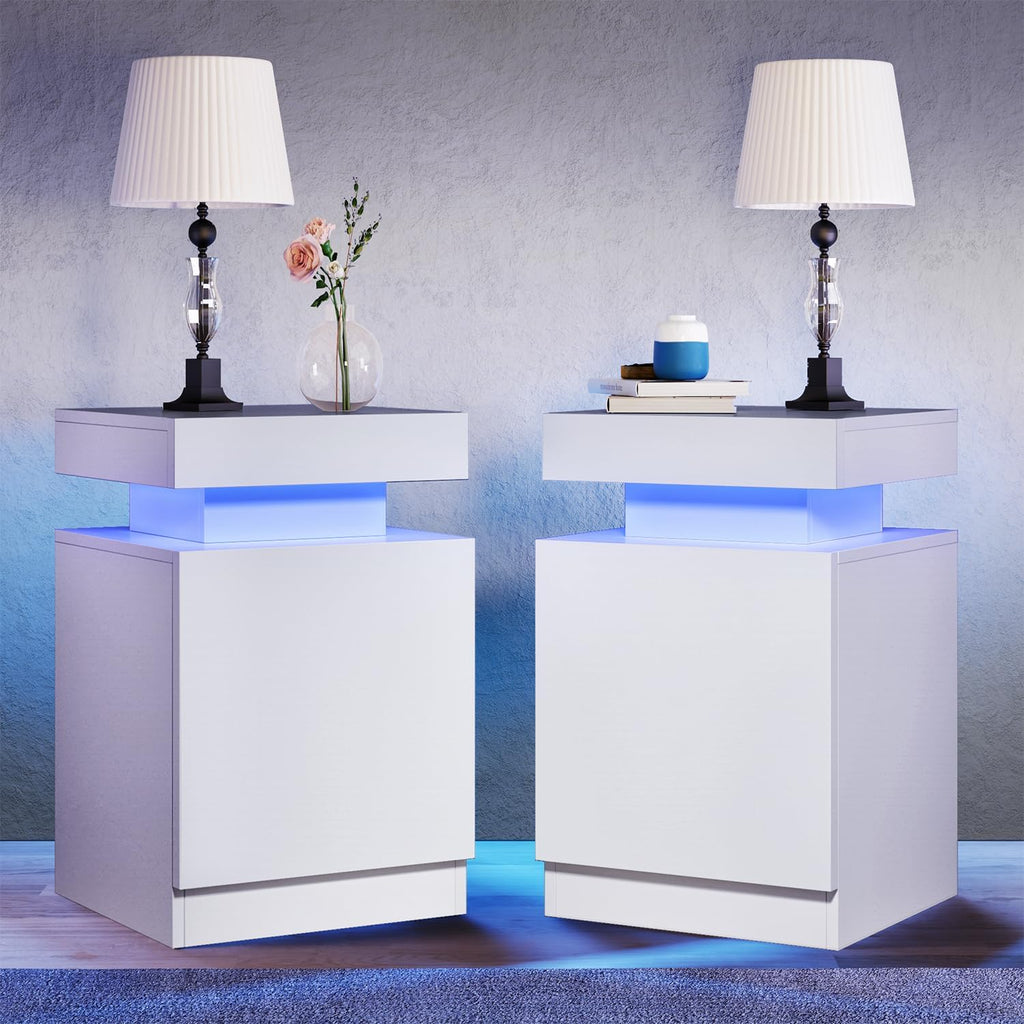 oneinmil Modern Stylish Coffee Table with 16 Colors LED Lights, Double-Layer Design for Living Room, Black - Grand Goldman