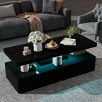 oneinmil Modern Stylish Coffee Table with 16 Colors LED Lights, Double-Layer Design for Living Room, Black - Grand Goldman