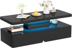 oneinmil Modern Stylish Coffee Table with 16 Colors LED Lights, Double-Layer Design for Living Room, Black - Grand Goldman